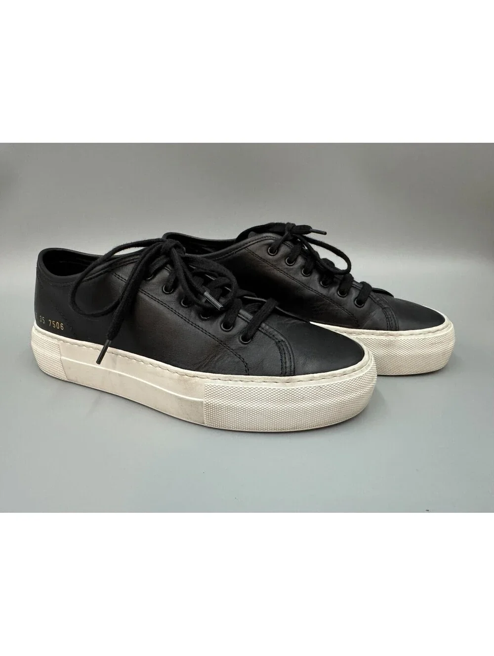 Women’s Common Projects Tournament Leather Trainer Sneakers 4017 Black US 5